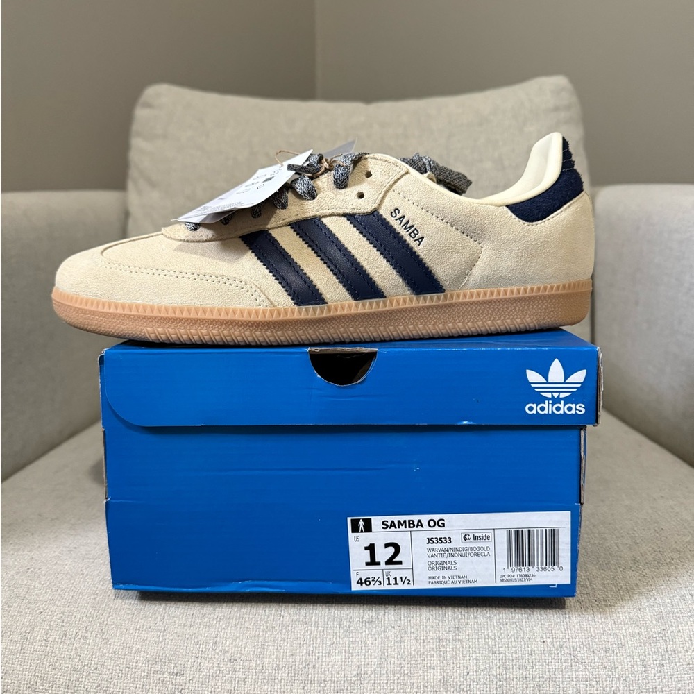 Brand new unreleased Adidas Samba OG Warm Vanilla Indigo size 12 mens.